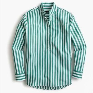 J.Crew Band-Collar Green Striped Popover